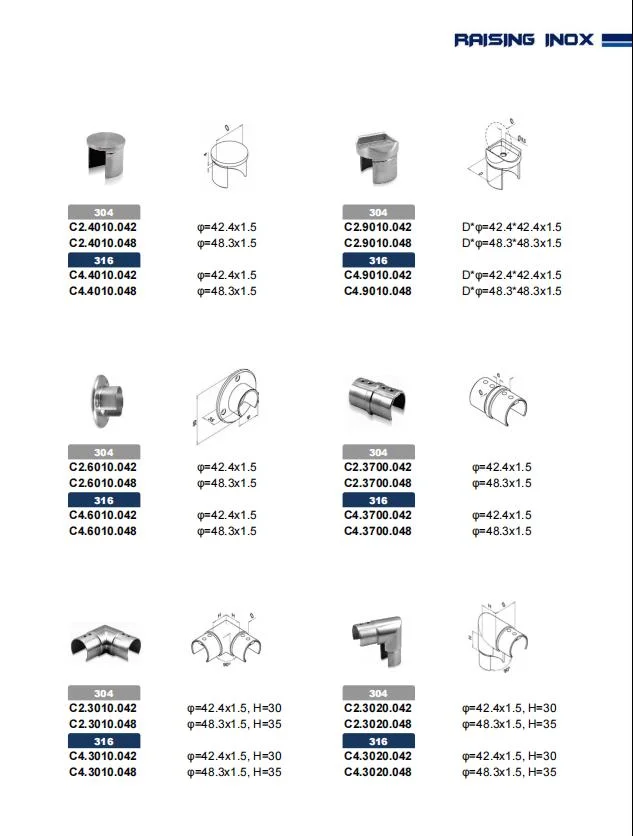 Slotted Tube Stainless Steel Pipe End Cap/Handrail Railing/Glass Balustrade/Handrail Tube