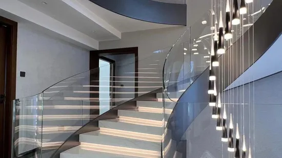 현대적인 금속 목재 스테인레스 스틸 유리 난간, 난간동자 난간, 계단 난간